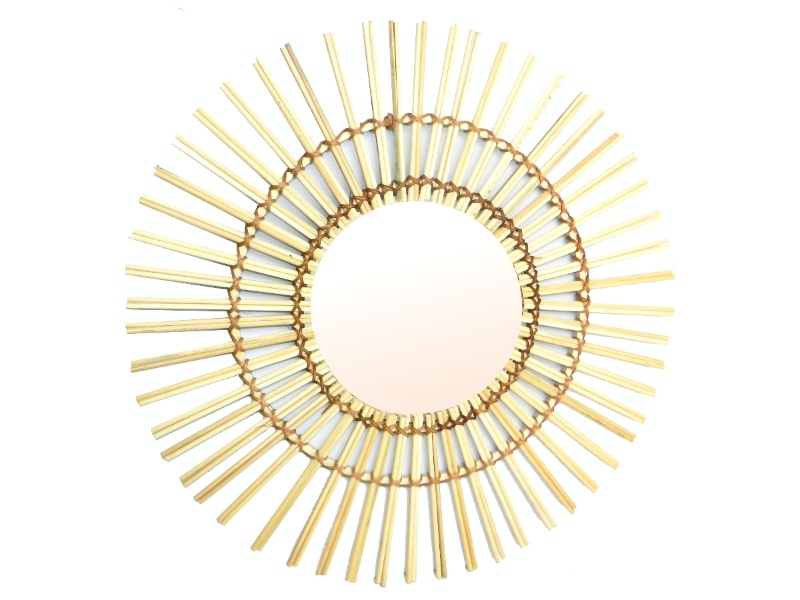 Handcrafted Round Bamboo Sunburst Wall Decor Mirror - Boho Style Home Accent
